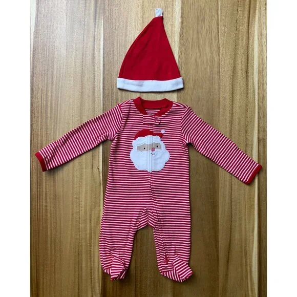 Carters Baby Red & White Striped Santa One-Piece Footed Pajamas Christmas Outfit - Picture 2 of 8